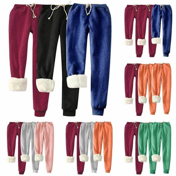 CFLVAEK 3 Pack Women's Fleece Lined Sweatpants Plus Size Drawstring High Waisted Sweat Pants Warm Winter Cinch Bottom Workout Pant with Pockets Blue S