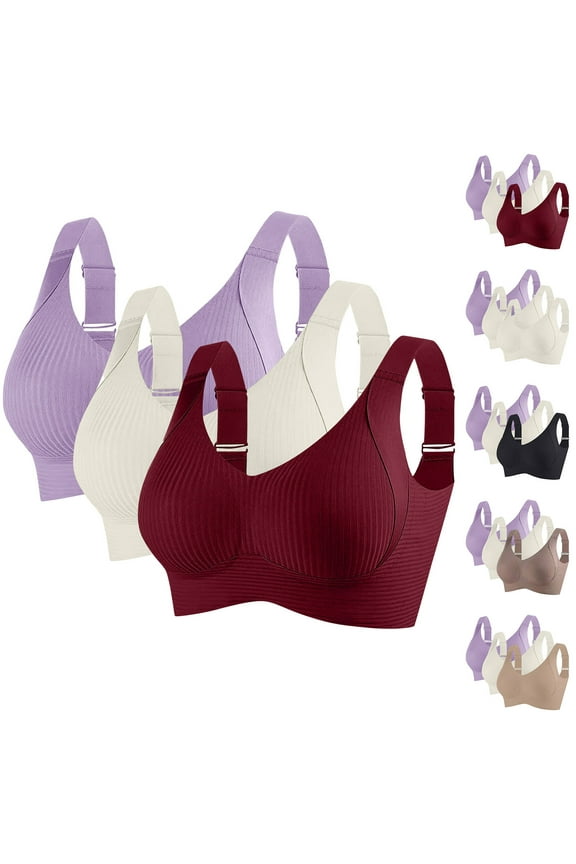 3 Pack Womens Larger Size Bras Comfortable Wireless Push Up Everyday Bra Seamless Full Coverage Bralettes for Big Breast Black M