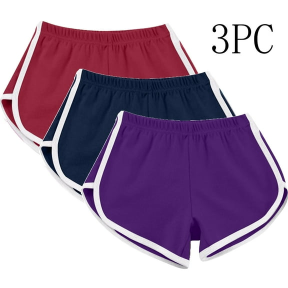 CFLVAEK 3 Pack Workout Shorts for Women Plus Size Dolphin Hem Shorts Casual Summer Elastic High Waisted Shorts for Running Gym Athletic Purple S
