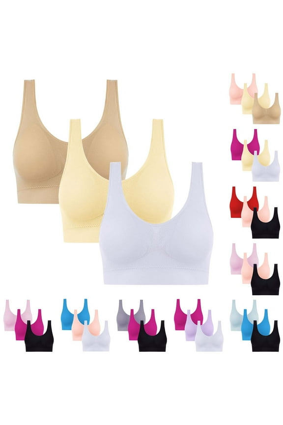 3 Piece Sports Bras for Women High Support Seamless Yoga Gym Workout Bra Breathable Wireless Lift Up Sports Bra XL