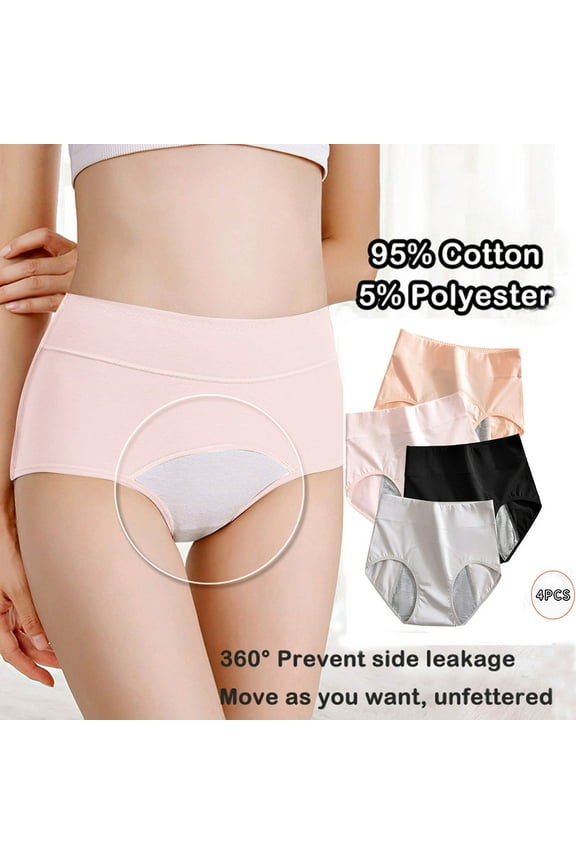 4 Pack Leak Proof Panties for Women Cotton High Waist Underwear Stretch Soft Tummy Control Briefs Underwear Multicolor L