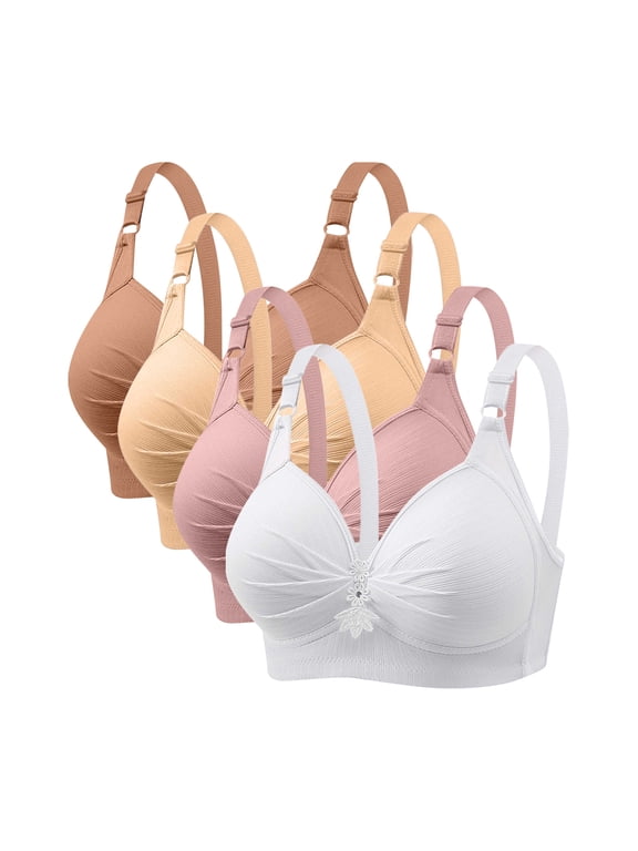 4 Pack Plus Size Bras for Women Comfort Wireless Push Up Bras Full Coverage Braletters for Large Bust Adjustable Strap Brassiere Multicolor XXXL
