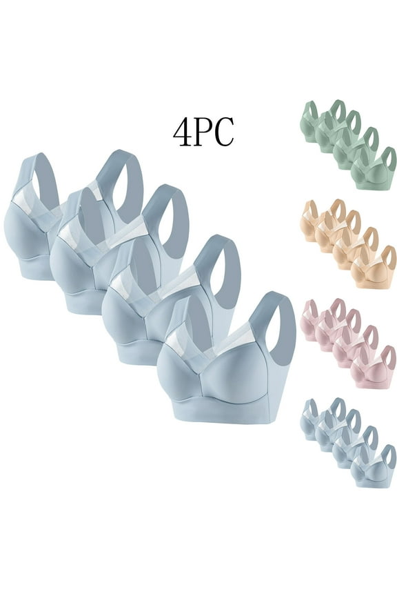 4 Piece Seamless Bras for Women Plus Size Wireless Bras Comfort Full Coverage Thin Side Bralettes Comfy Push Up Everyday Bras Blue XXXXXL