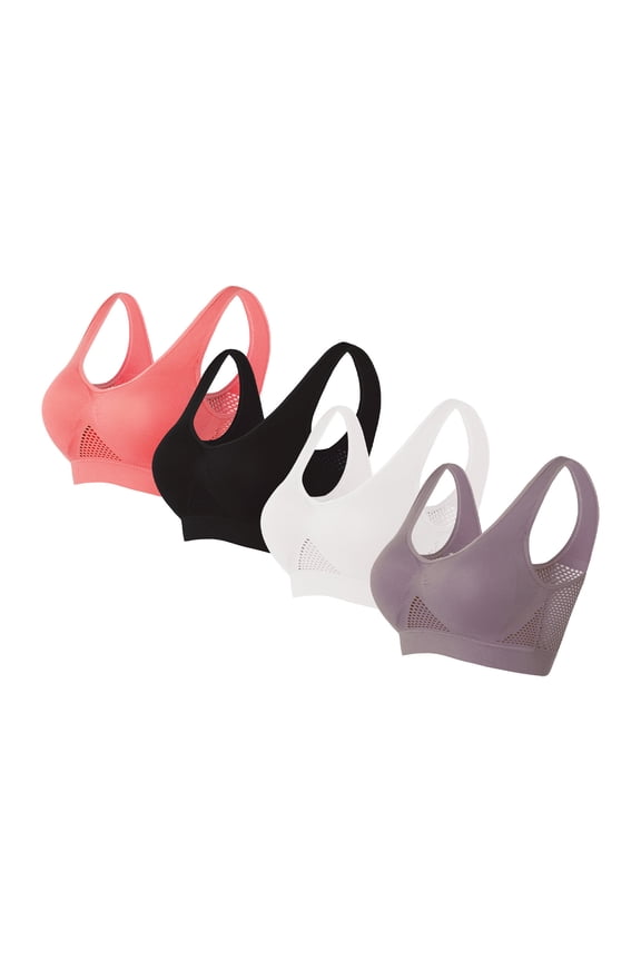 4 Piece Sports Bras for Women Plus Size High Impact Sports Bra Wireless Workout Bra Cooling Mesh Air Bras Seamless Running Gym Fitness Bras 2025 L