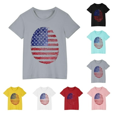 CFLVAEK 4th of July T Shirts for Kids Girls Boys Novelty American Flag Patriotic Graphic Tees Casual Short Sleeve Crewneck Cotton Tshirts Indenpendence Day Holiday Shirts 7 Years