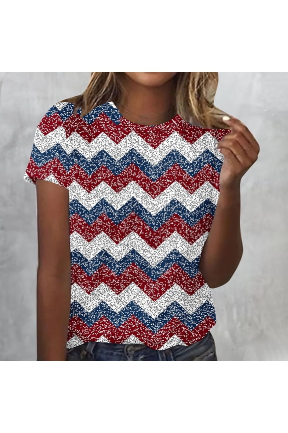 4th of July T Shirts for Women Trendy Stars and Stripes Graphic Tees Casual Short Sleeve Round Neck Tshirts Independence Day Tshirt XL
