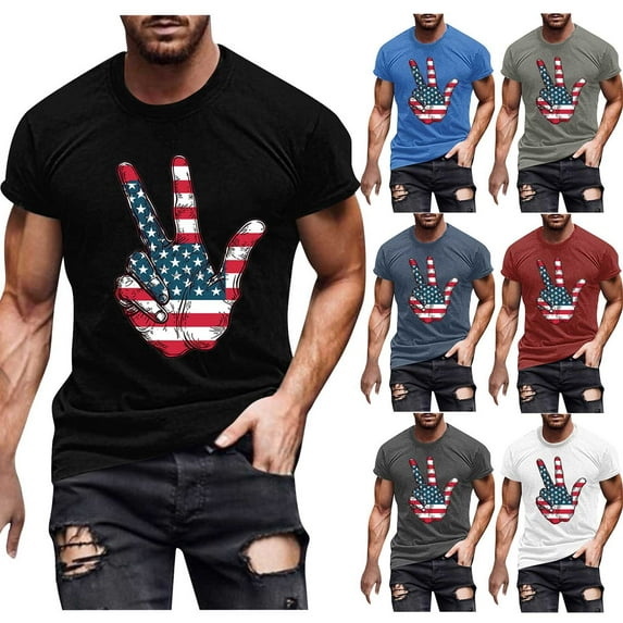 CFLVAEK 4th of July Mens Tshirt Funny American Flag Graphic Tees Big and Tall Short Sleeve Crewneck T Shirts Summer Vacation Going Out T Shirt L