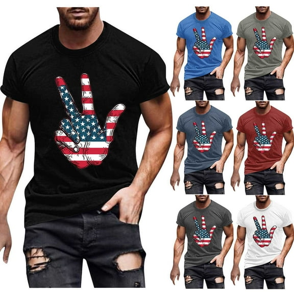 CFLVAEK 4th of July Mens Tshirt Funny American Flag Graphic Tees Big and Tall Short Sleeve Crewneck T Shirts Summer Vacation Going Out T Shirt XXL