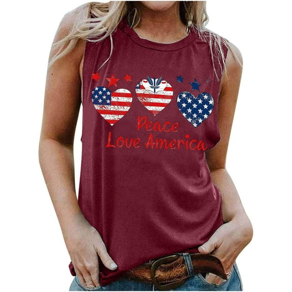 CFLVAEK 4th of July Tank Top for Women American Flag Patriotic Shirts Casual Summer Sleeveless Crewneck Going Out Tank Tops Independence Day Shirts M