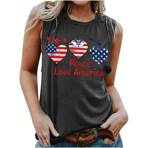 CFLVAEK 4th of July Tank Top for Women American Flag Patriotic Shirts Casual Summer Sleeveless Crewneck Going Out Tank Tops Independence Day Shirts S
