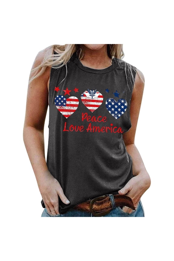 4th of July Tank Top for Women American Flag Patriotic Shirts Casual Summer Sleeveless Crewneck Going Out Tank Tops Independence Day Shirts S