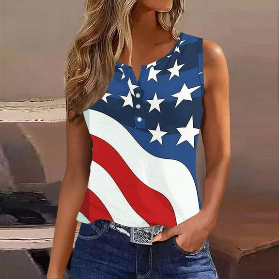 CFLVAEK American Flag Patriotic Tank Tops for Women 4th of July Henley Shirts Independence Day Sleeveless Tunic Tops 2025 XXL