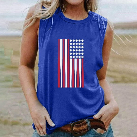 CFLVAEK American Flag Patriotic Tank Tops for Women Casual Summer Crewneck Shirts 4th of July Sleeveless Tanks Independence Day Going Out Tank Top M