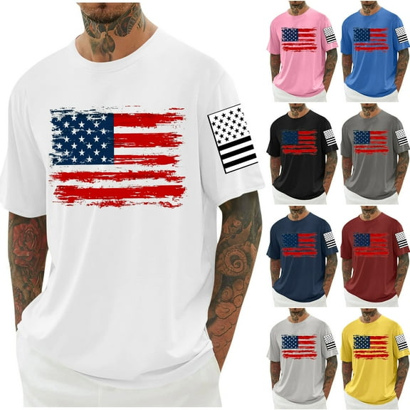 CFLVAEK American Flag Shirts Men Big and Tall 4th of July Tshirts Casual Short Sleeve Summer T Shirts Loose Crewneck Independence Day Patriotic Tops M