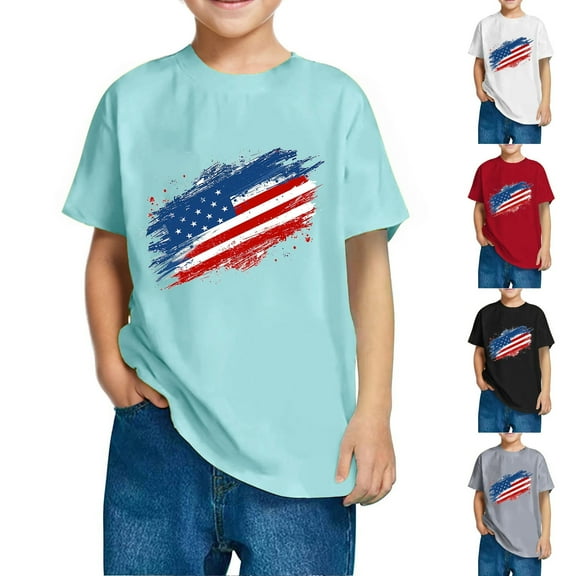 CFLVAEK American Flag T Shirts for Kids Casual Short Sleeve Round Neck Cotton Tshirt 4th of July Patriotic Tshirts Celebrate Indenpendence Day Tops 5 Years
