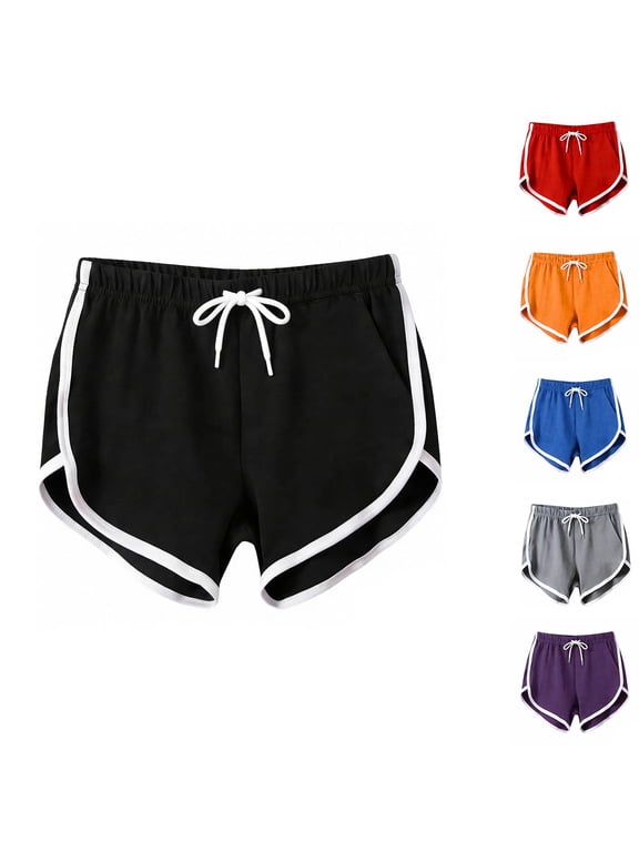 Athletic Shorts for Women Plus Size Drawstring High Waisted Lounge Workout Shorts Solid Color Summer Casual Clothes Purple S