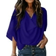 thumbnail image 1 of CFLVAEK Baggy Chiffon Blouses for Women Casual V Neck Solid Color Tops Trendy 3/4 Sleeve Going Out T Shirts, 1 of 6