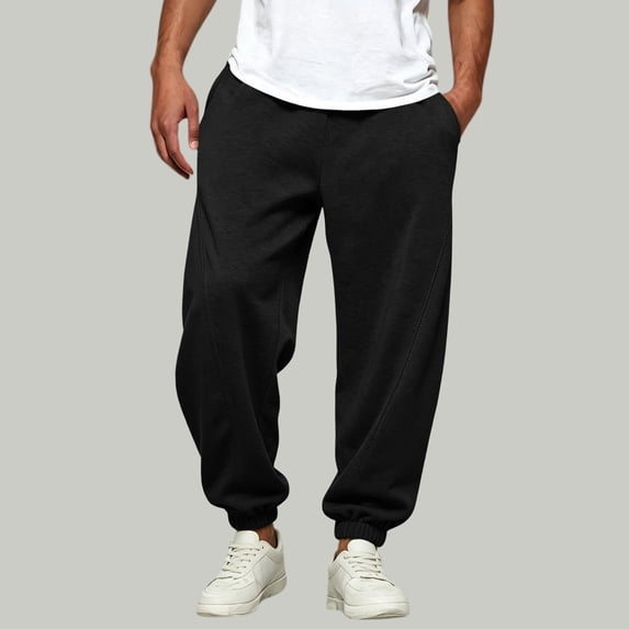 CFLVAEK Baggy Sweatpants Men Cinch Bottom Workout Running Pants Casual Elastic Waist Athletic Sweatpant with Pockets Black M