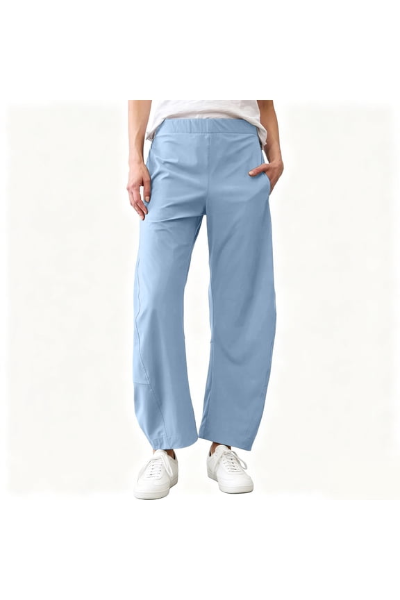 Barrel Pants for Women Plus Size Wide Leg Harem Pant Quick Dry High Waisted Baggy Trousers with Side Pockets Sky Blue XXL