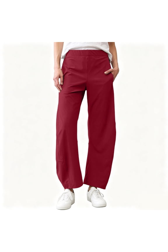 Barrel Pants for Women Plus Size Wide Leg Harem Pant Quick Dry High Waisted Baggy Trousers with Side Pockets Wine XXXL
