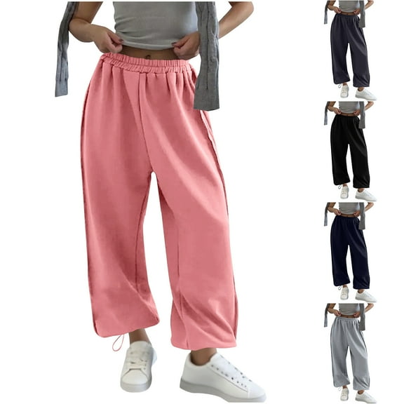 CFLVAEK Barrel Sweatpants for Women Loose Fit Wide Leg Sweatpant Casual High Waisted Long Pants Streetwear Navy S