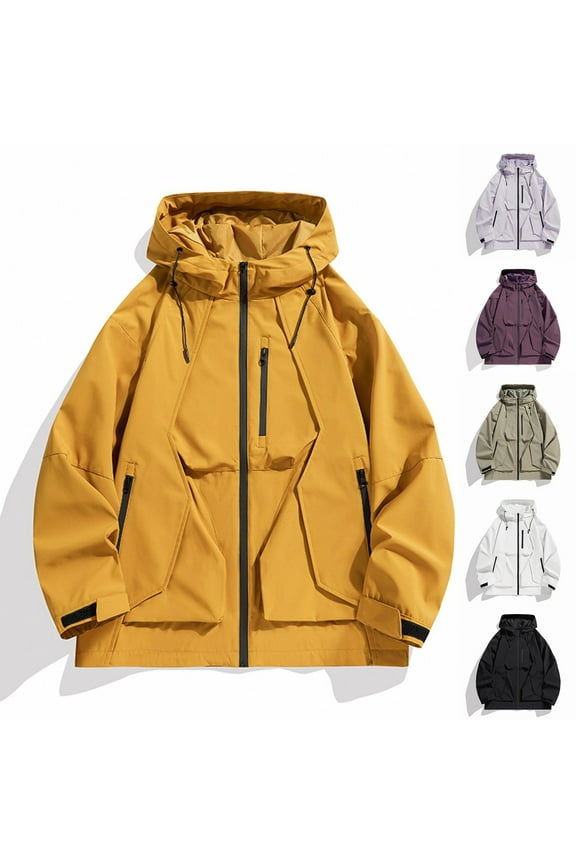 Big and Tall Mens Rain Jackets Waterproof with Hood Lightweight Zip Up Windbreaker Coats with Zipper Pockets Solid Color Long Sleeve Outdoor Raincoat for Travel Hiking Black XXXXL