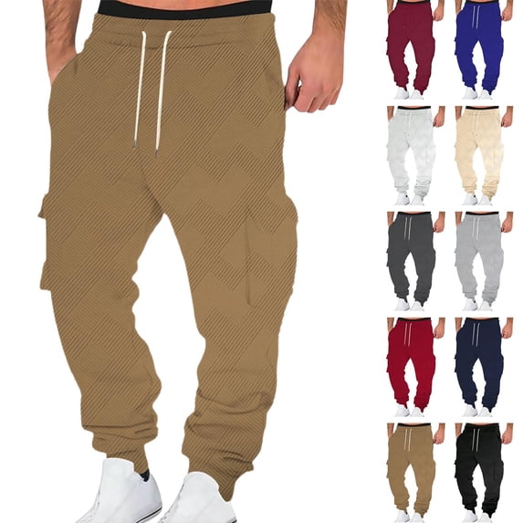 CFLVAEK Big and Tall Mens Sweatpants with Pockets Thermal Fall Winter Workout Pants Casual Drawstring Elastic Waist Sweatpant Elastic Bottom Joggers Beige L