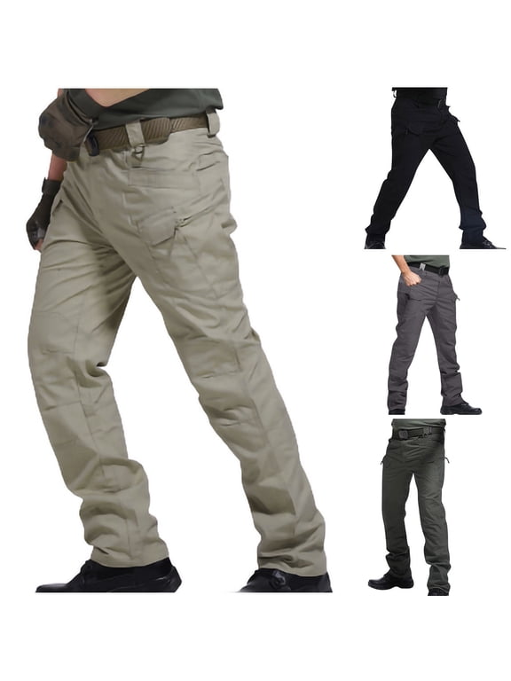 Big and Tall Tactical Pants for Men Stretch Water Resistant Military Hiking Cargo Pant Loose Fit Wide Leg Outdoor Pants with Multi Pockets Black S