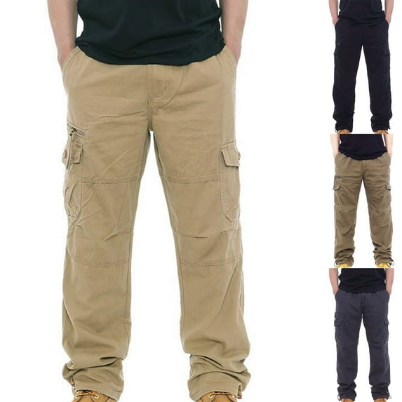 CFLVAEK Big and Tall Men's Cargo Pants Loose Fit Straight Wide Leg Cargo Hiking Pant Casual Solid Color Outdoor Workout Trousers Gray L
