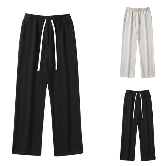 CFLVAEK Big and Tall Sweatpants for Men Open Bottom Straight Wide Leg Cotton Pants Loose Fit Drawstring Elastic Waist Sweatpant with Pockets White XL