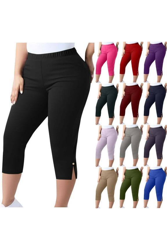 Black Capri Leggings for Women Plus Size High Waisted Tummy Control Capris Legging Stretch Butt Lift Crop Yoga Pants Wine XXXXL