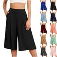 thumbnail image 1 of CFLVAEK Black Capris for Women with Pockets Loose Fitting Wide Leg Capri Pants Solid Color Lounge Capris Pants Comfy Elastic High Waist Capris Wine M, 1 of 6