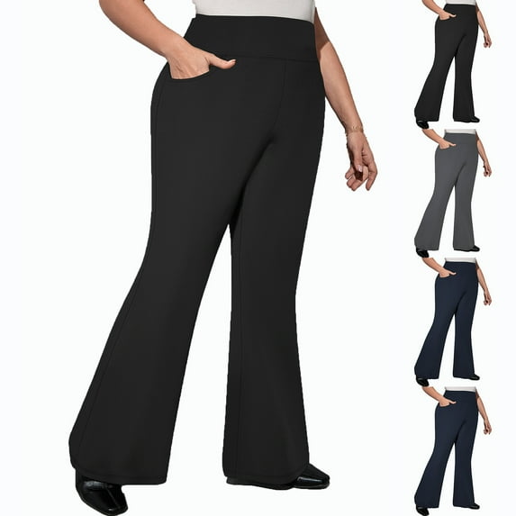 CFLVAEK Black Slacks Pants for Women Plus Size Bootcut Yoga Pants Comfy High Waisted Leggings Solid Color Dressy Casual Leggings with Pockets Black XXXXL