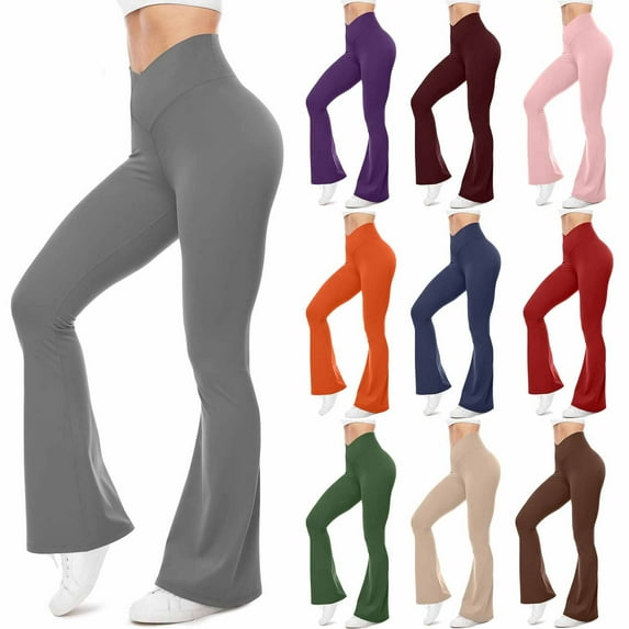 CFLVAEK Bootcut Leggings for Women High Waist Flare Legging Stretch Criss Cross Waist Leggings Solid Color Butt Lift Yoga Pants Pink L