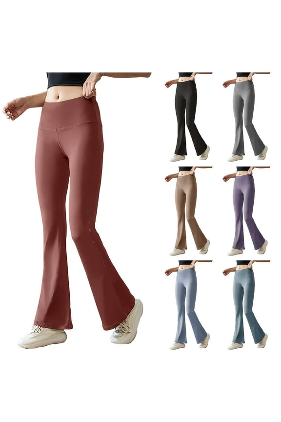 Bootcut Yoga Pants for Women Plus Size High Waisted Flare Leggings Comfy Tummy Control Running Workout Trousers Solid Color Gym Fitness Activewear 2025 Black M