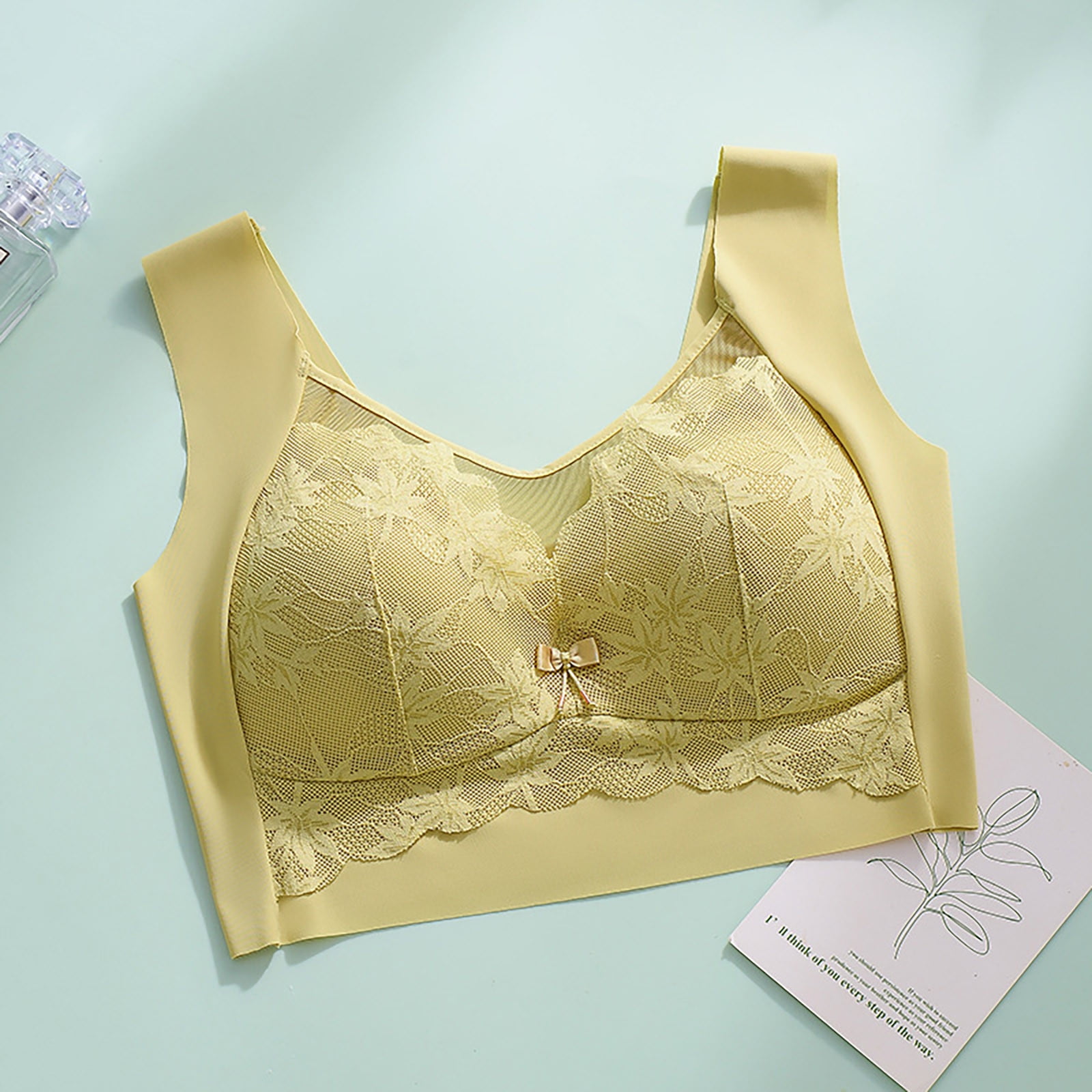 CFLVAEK Bowknot Front Lace T Shirt Bra for Women with Support