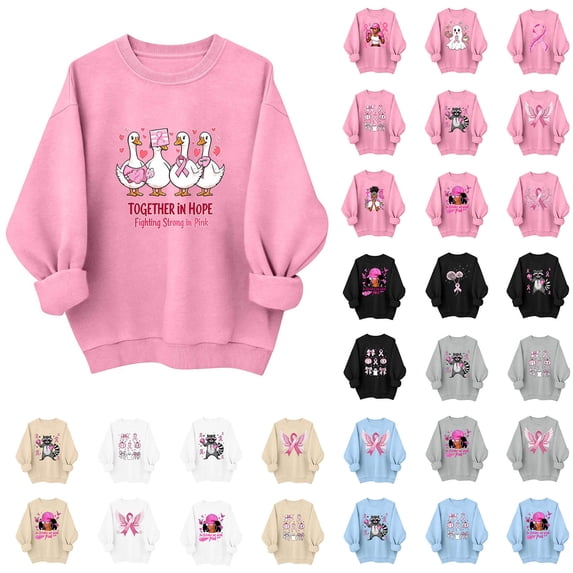CFLVAEK Breast Cancer Awareness Sweatshirt for Women Pink Ribbon Graphic Sweatshirts Casual Crewneck Long Sleeve Pullover Tops for Cancer Survivor White XL