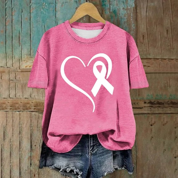 CFLVAEK Breast Cancer Awareness Tshirt for Women Pink Ribbon Sunflower Graphic Tees for Cancer Survivor Gift Summer Casual Short Sleeve T Shirts Loose Crewneck Tops XXL