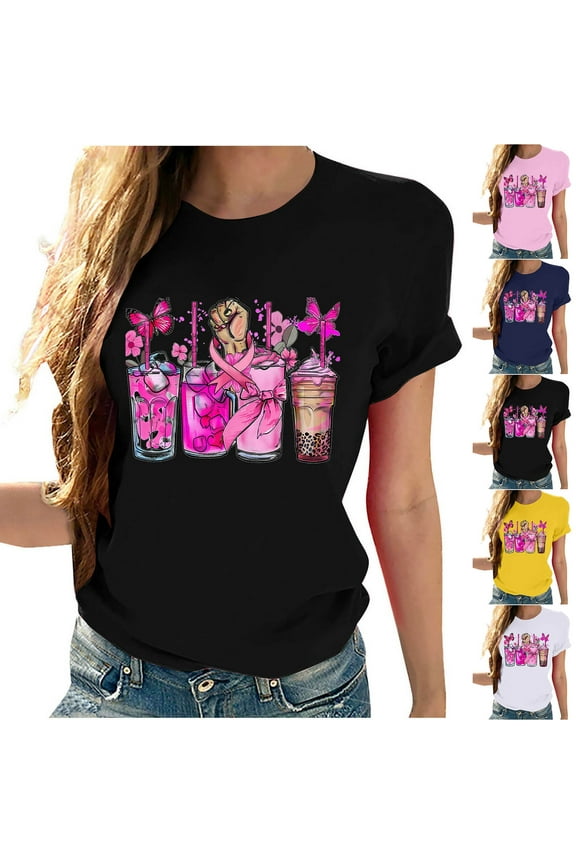 Breast Cancer Tshirt for Womens Plus Size Short Sleeve Tshirt Loose Fit Crewneck Tops Funny Pink Ribbon Graphic Tees for Cancer Survivor Gifts XXXL