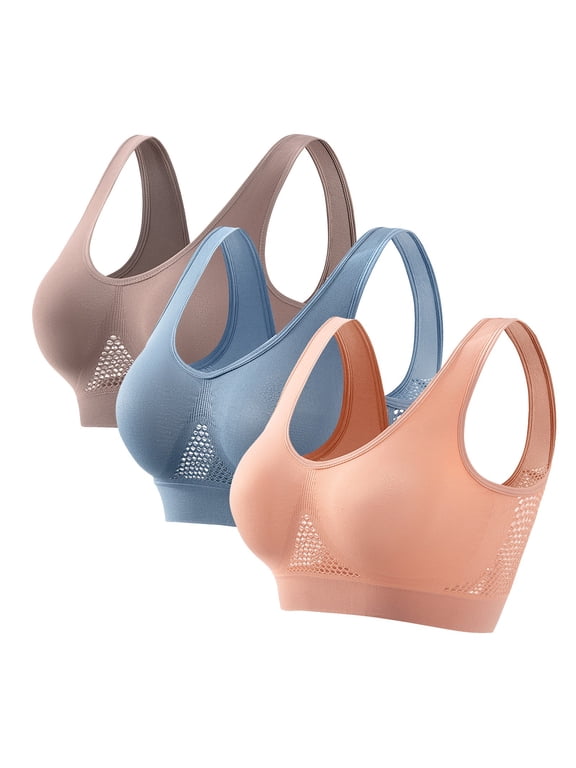 Breathable Anti Sagging Sports Bras for Women Pack of 3 No Underwire Sports Bra with Padded Plus Size Wireless Comfort High Impact Bra XXL