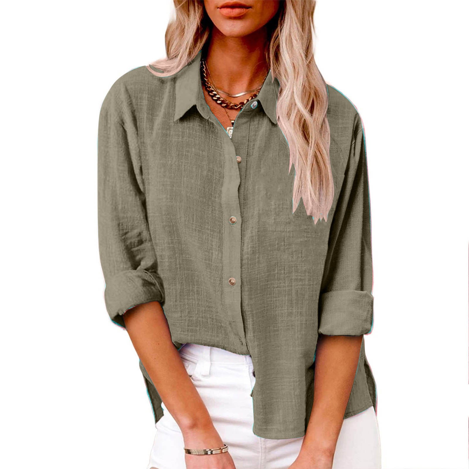 CFLVAEK Button Down Cotton Linen Tops for Plus Size Women Dressy ...