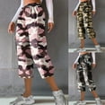 thumbnail image 1 of CFLVAEK Camo Capris for Women Plus Size Cargo Pants with Pockets Loose Fit Wide Leg Hiking Outdoor Cropped Pants Casual Elastic High Waisted Workout Pant Pink M, 1 of 8