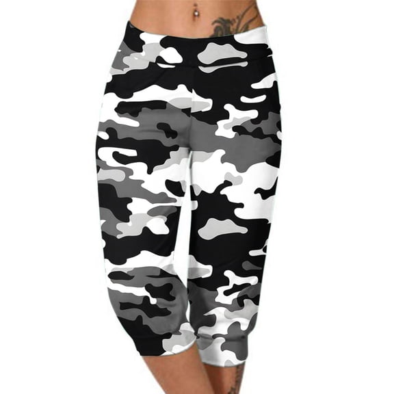 CFLVAEK Camo Capris for Women Plus Size High Waisted Workout Capri Pants with Pockets Casual Summer Cinch Bottom Vacation Beach Cropped Pants Multicolor S