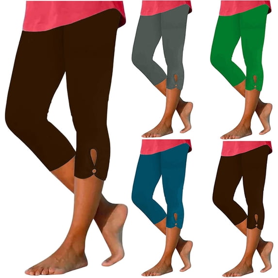 CFLVAEK Capri Leggings Women Plus Size Summer Beach Vacation Capris High Waisted Tummy Control Cropped Pant Brown XL