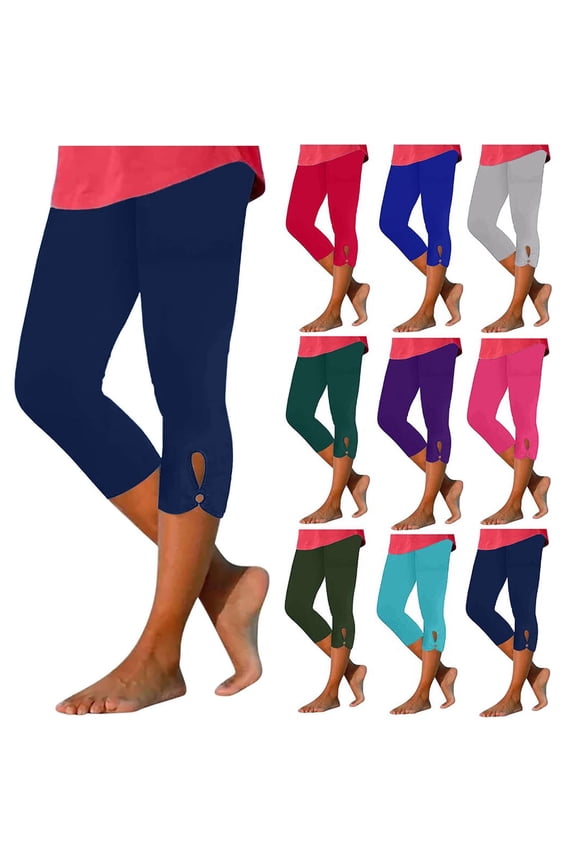 Capri Leggings for Women Plus Size High Waisted Cutout Yoga Capris Cozy Tummy Control Cropped Pants Solid Soft Lounge Capri Pants Purple S