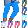 thumbnail image 1 of CFLVAEK Capri Leggings for Women Plus Size High Waisted Yoga Pants Casual Soft Cropped Leggings Solid Color Beach Pants Sky Blue L, 1 of 6