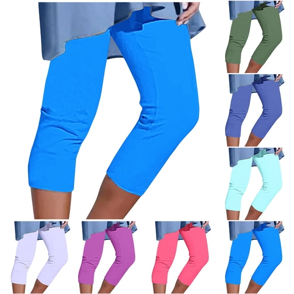 CFLVAEK Capri Leggings for Women Plus Size High Waisted Yoga Pants Casual Soft Cropped Leggings Solid Color Beach Pants 2025 Orange L