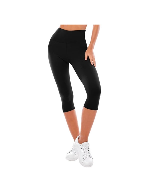 Capri Leggings for Women Stretch Tummy Control Yoga Pants Comfort High Waisted Cropped Leggings for Workout Athletic Running Black XXL