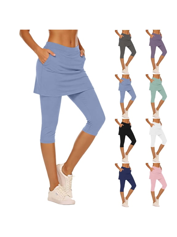 Capri Leggings for Women Trendy High Waisted Skirts Yoga Pants Solid Color Workout Athletic Tennis Capris with Pockets Navy XL
