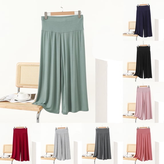 CFLVAEK Capri Pants for Women Lightweight Wide Leg Modal Pajamas Capris Flowy Elastic High Waisted Cropped Lounge Pant Gray L